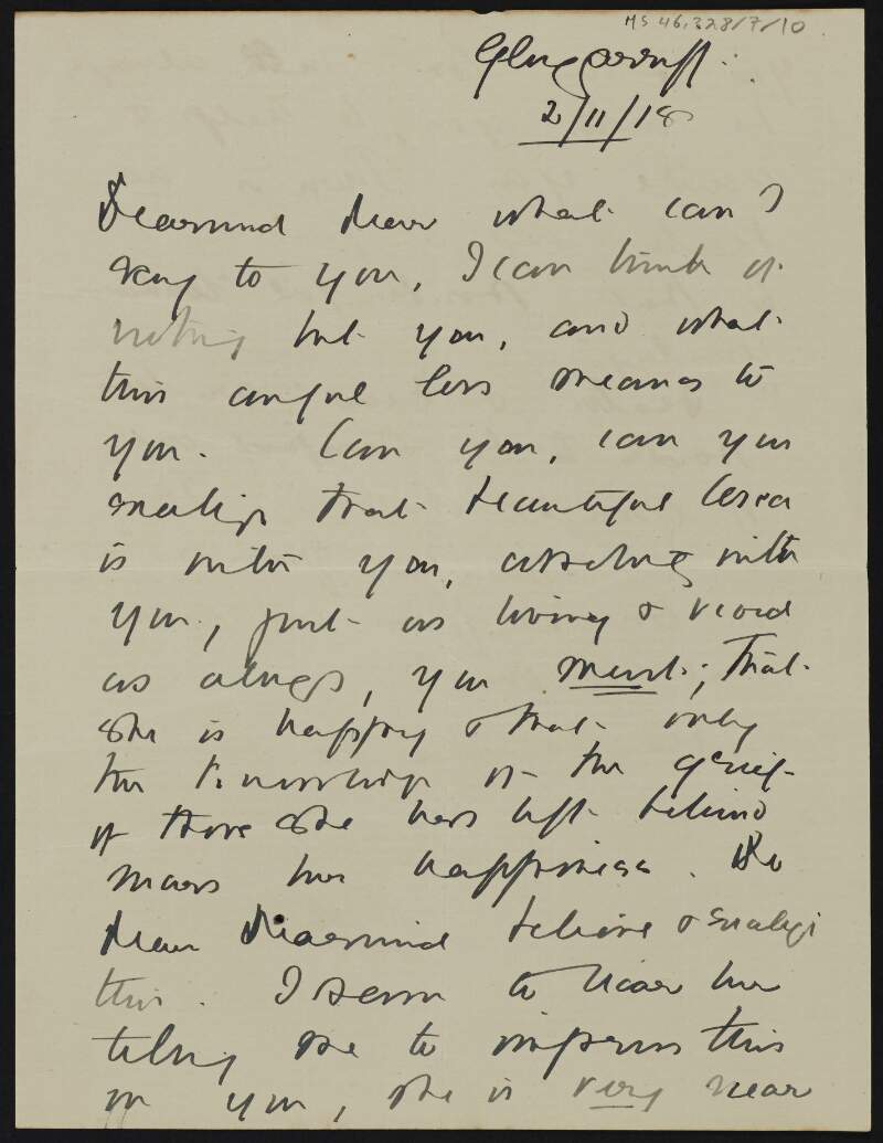 Letter from unidentified author, County Cork, to Diarmid Coffey sympathising with him on the death of Cesca,