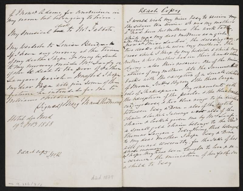 Copy of Mary Maud Redmond's will,