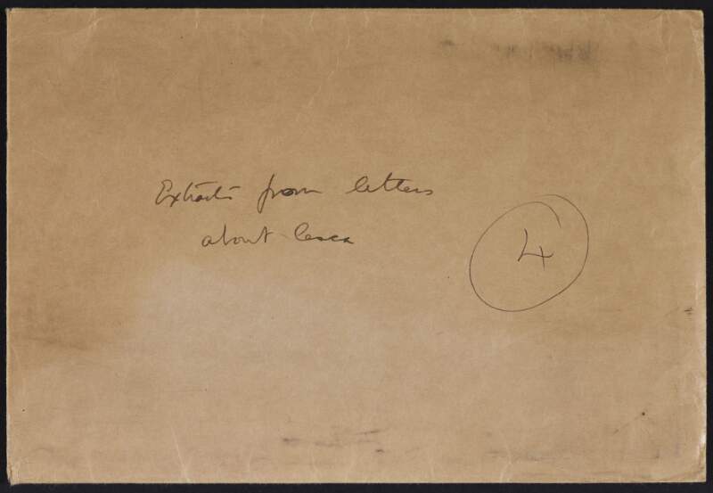 Empty envelope with "Extracts from letters about Cesca" inscribed,