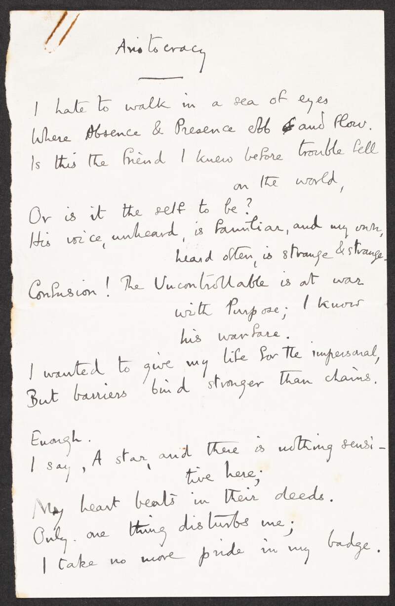 Poem titled "Aristocracy" by unidentified author,