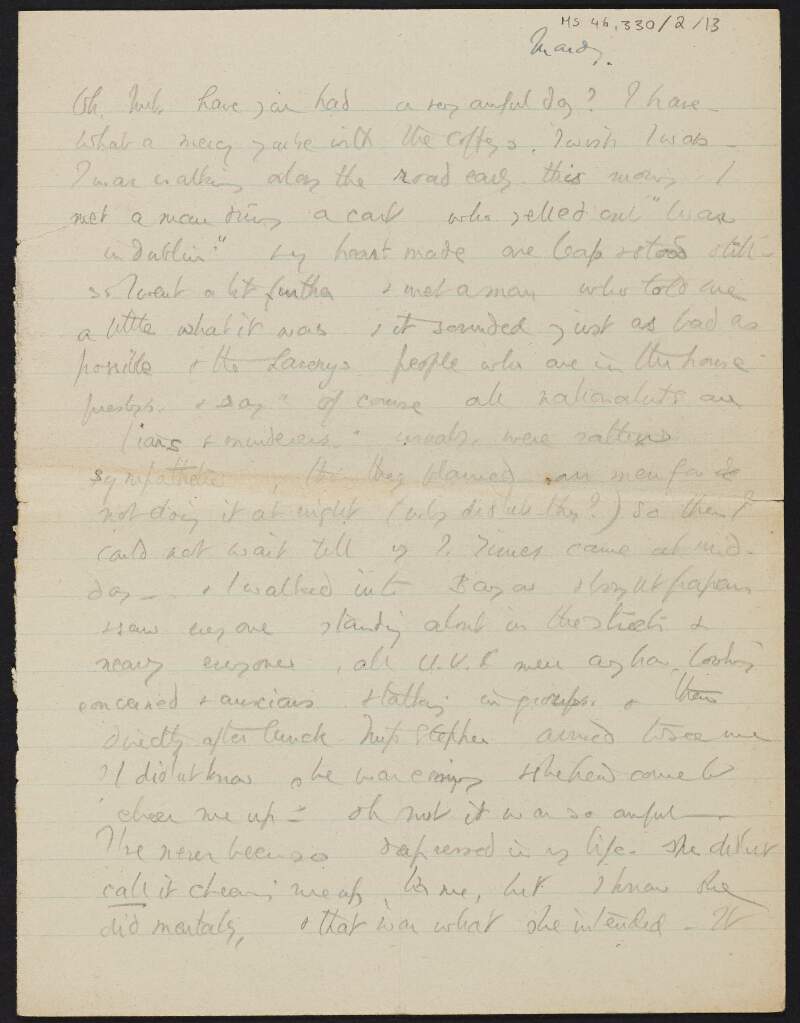 Letter from Margot Chenevix Trench to Cesca Chenevix Trench regarding how depressed she is,