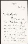 Letter from James McNeill to Robert Stopford thanking him for the new edition of 'Irish Nationality',