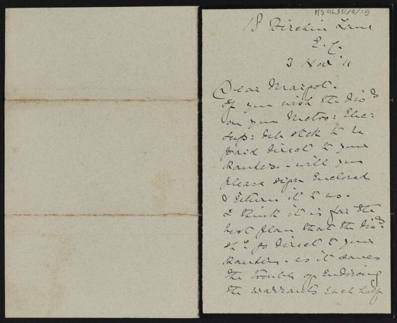 Letter from unidentified author to Margot Chenevix Trench requesting her to sign something and return it,