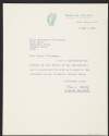 Letter from Marie O'Kelly, Department of the Taoiseach, to Florence O'Donoghue acknowledging receipt of O'Donoghue's letter,