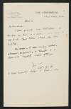 Letter from W. B. Yeats, The Athenaeum, Pall Mall, [London], S. W. 1., to George Yeats, enclosing copy of letter from W. B. Yeats to Lady Ottoline Morrell,