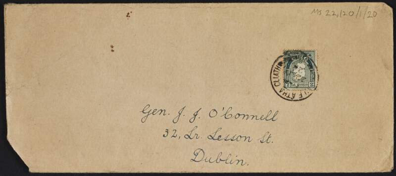 Envelope addressed to J.J. O'Connell, Co. Dublin,