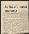 Newspaper cutting from the 'Sunday Press' of letter by Seán O'Hegarty responding to Donal O'Donoghue's letter relating to Séamas Ó Maoileóin's book 'B'fhiú an braon fola' ['The drop of blood was worth it'], and Séamas Ó Maoileóin's recent death,