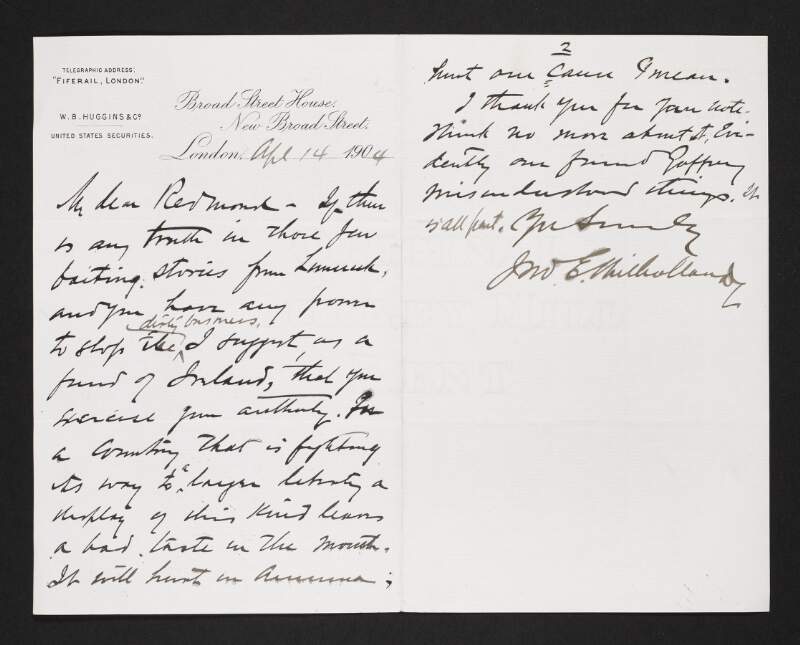 Letter from unidentified person to John Redmond requesting he exercises his authority to put a stop to stories from Limerick,
