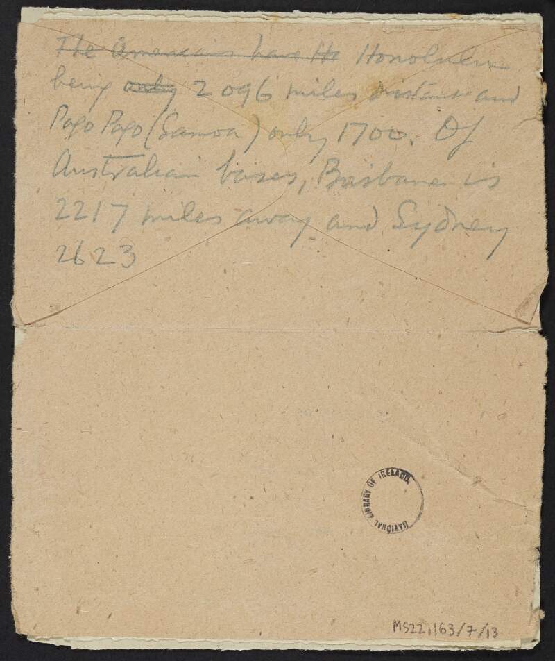 Note by J.J. O'Connell regarding islands in the Pacific,