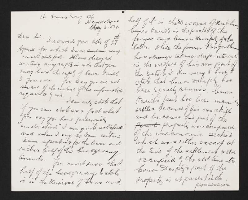 Letter from William P. Doyle to John Redmond regarding the case of the tenants in Coolreany, Co. Wexford,