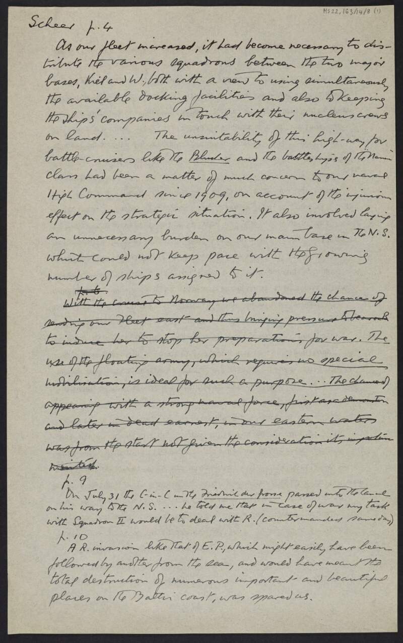 Notes by J.J. O'Connell regarding the British Royal Navy engaging in an unidentified naval expedition in the North Sea during the First World War,