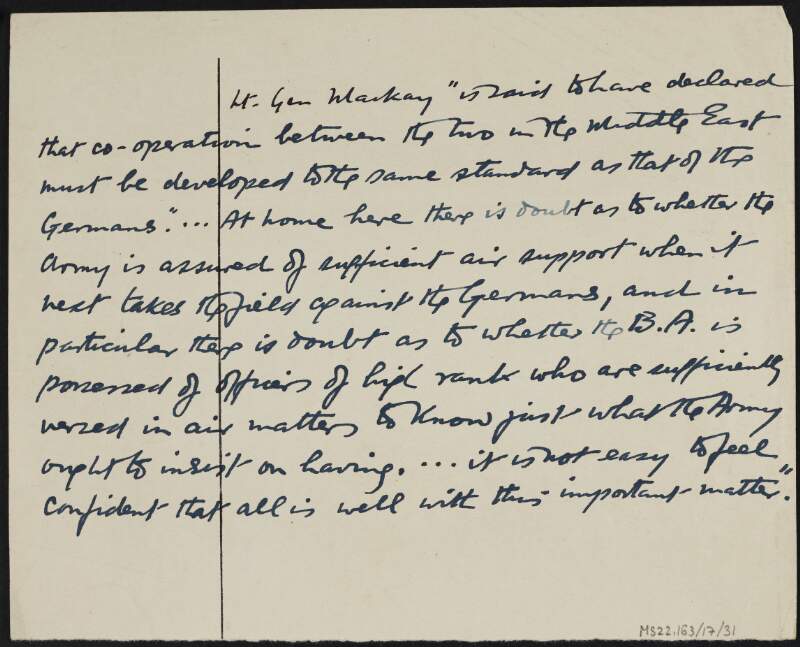Notes by J.J. O'Connell regarding conflict between the British Army and the German Army,