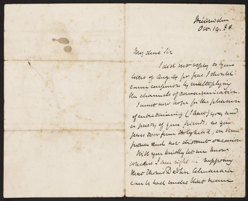 Letter from W. E. Gladstone, Hawarden, [Wales], to J. J. Clancy about the evictions in Ireland,