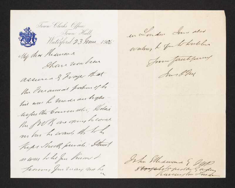 Letter from J. J. Feely to John Redmond regarding [finances],
