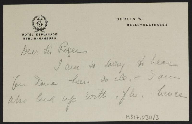 Letter from Evelyn Blücher to Roger Casement regarding a pamphlet she is going to send to an unidentified Baroness in Berlin,