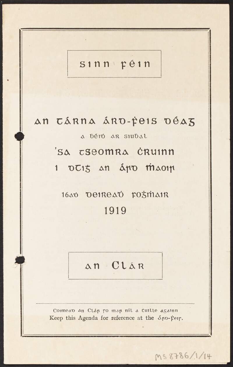 Programme from the 1919 Ard Fheis,
