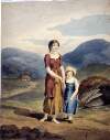 [A woman and child on a mountain road]