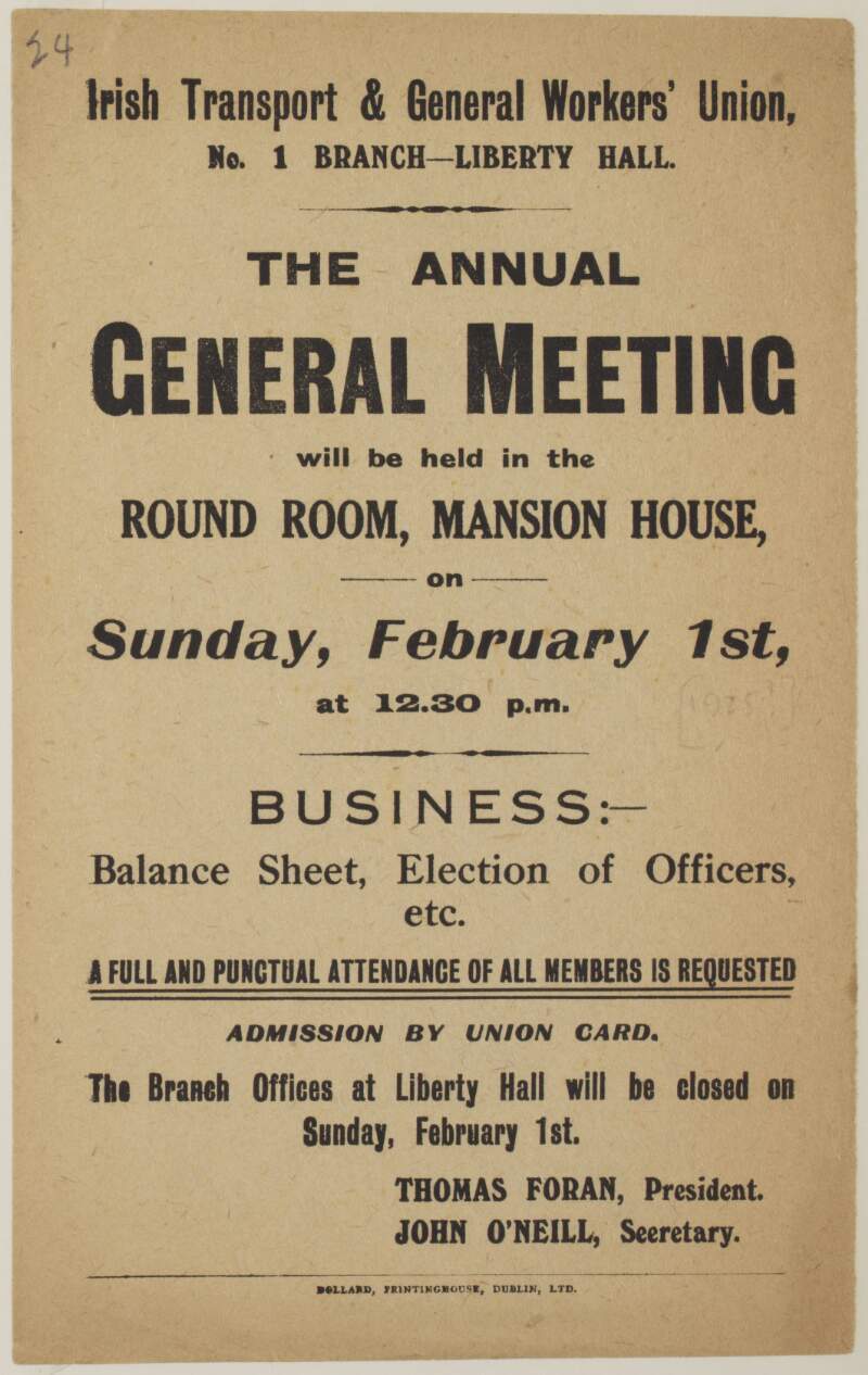 [Handbill advertising the annual general meeting on Feb. 1st.]