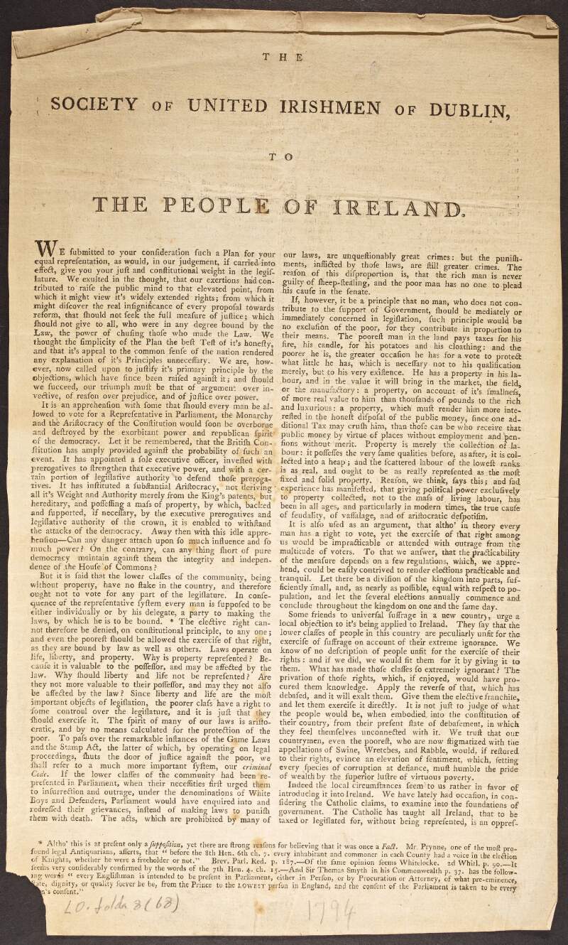 The Society of United Irishmen of Dublin, to the people of Ireland.
