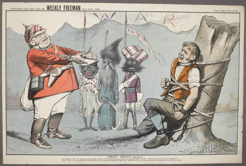 Help! Help! John Bull. -"Oh! Pat, my dear crisis has come upon me; the Russian is going to pounce on India and take it from me. Won't you help me, as of yore, to keep it?".