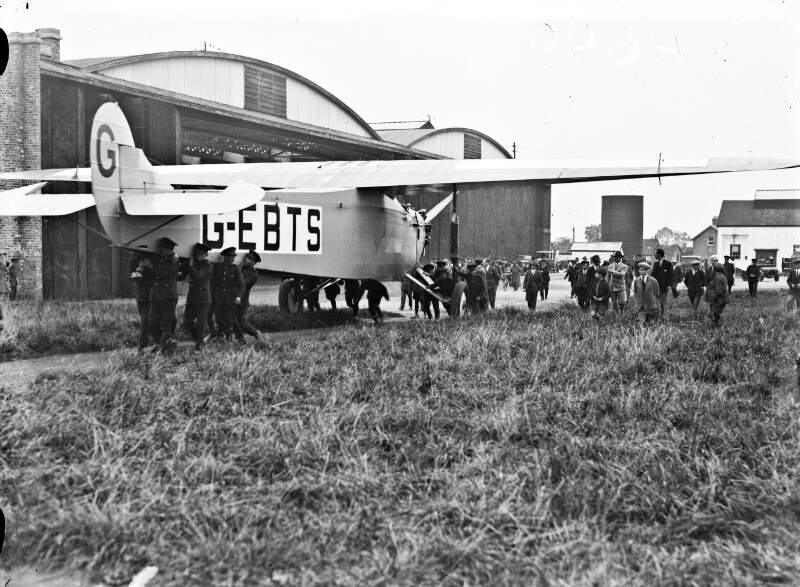 [Fokker monoplane, the "Princess Xenia" at Baldonnel. Plane outside hanger.]
