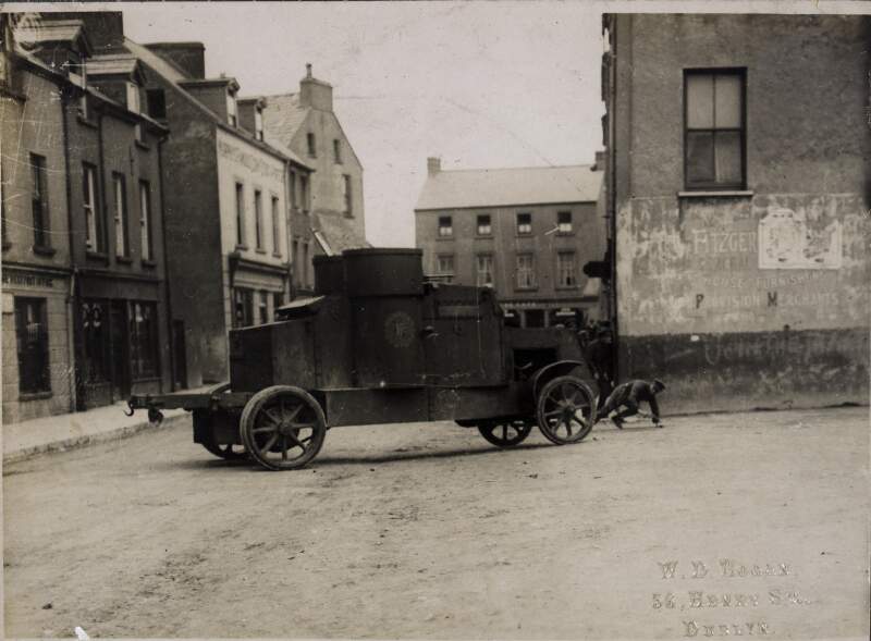 [Armoured car in action in Passage West, Cork, during the landing of the Free State troops]