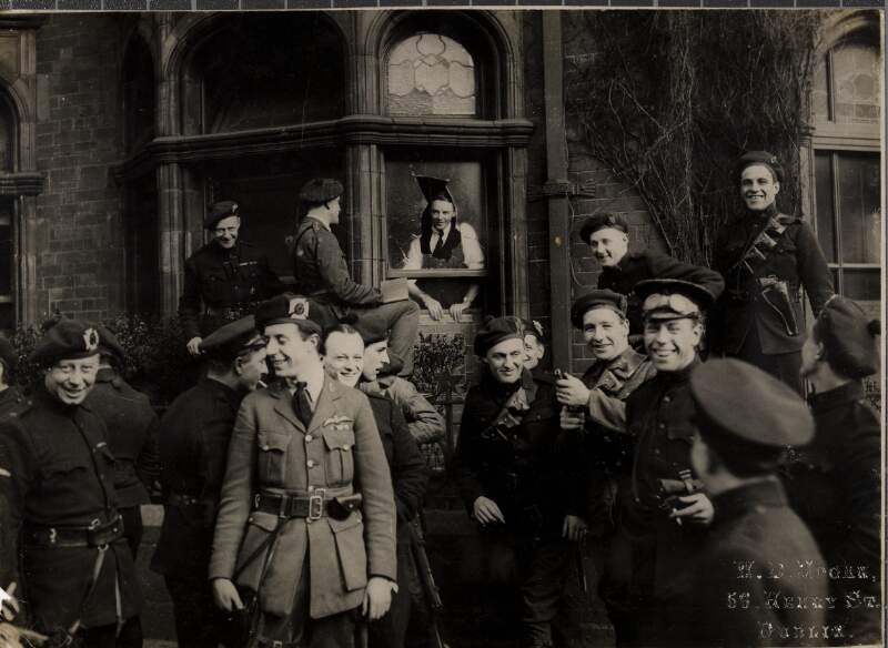 [Black and Tans at London and North Western Hotel in the aftermath of a raid]