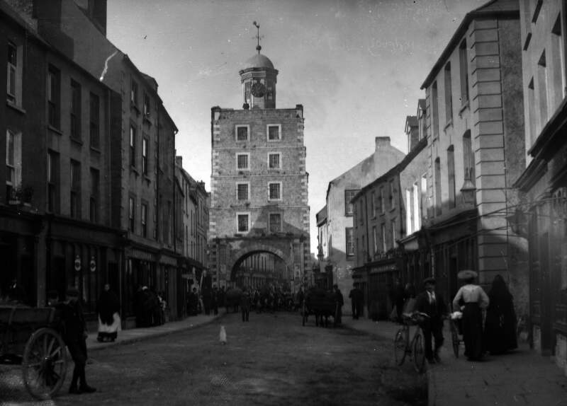 [Main street and clock tower, Youghal, Co. Cork]
