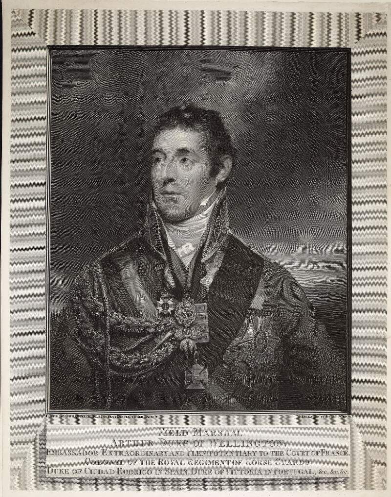 Field Marshal, Arthur Duke of Wellington, Embassador Extraordinary and Plenpotentiary to the court of France, Colonel of the Royal Regiment of Horse Guards, Duke of Ciudad Rodrigo in Spain, Duke of Vittoria in Portugal, &c. &c. &c