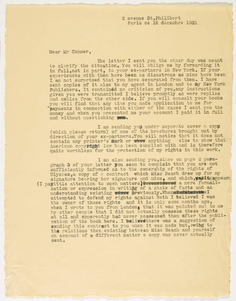 Letter : from James Joyce to Mr Conner,