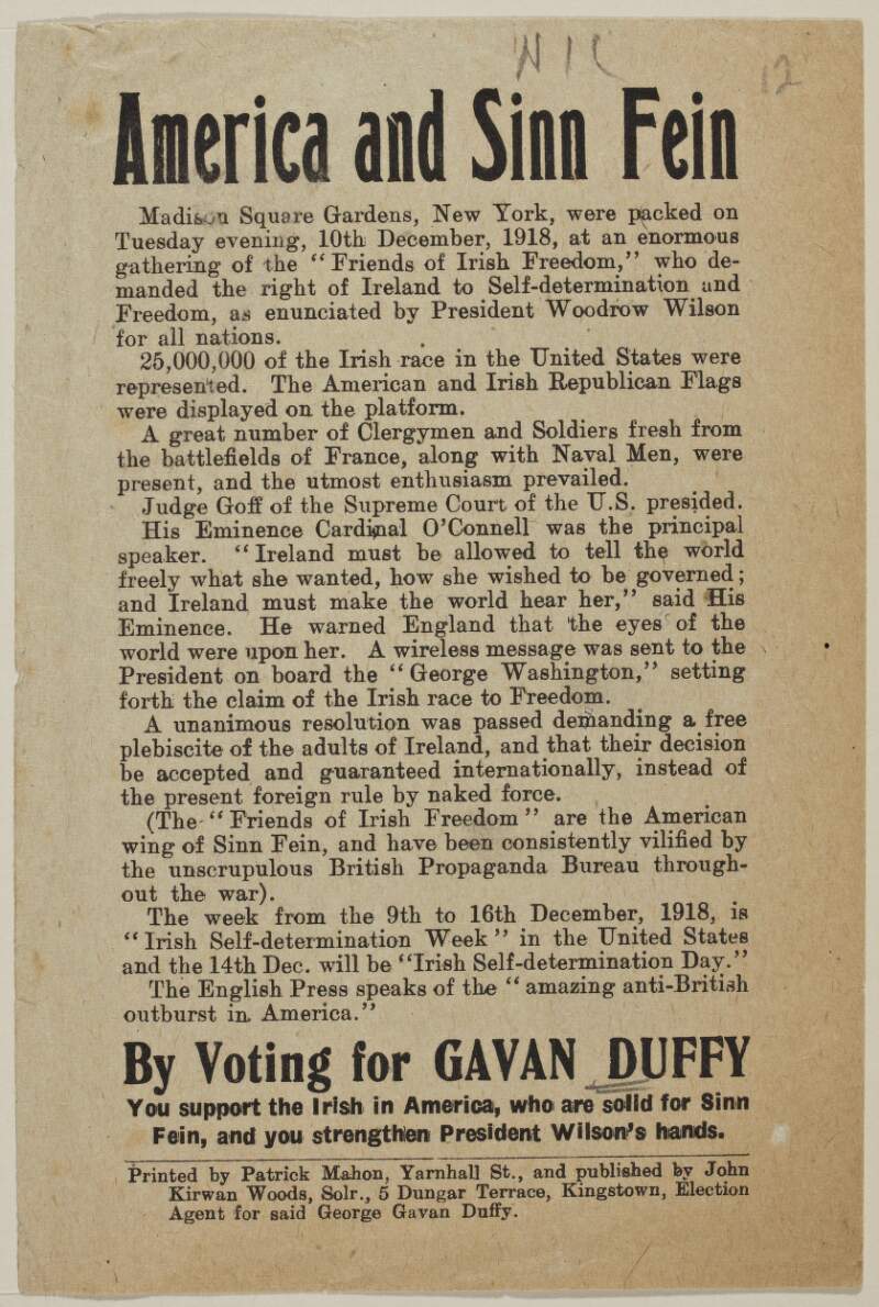 America and Sinn Fein : ...voting for Gavan Duffy... /