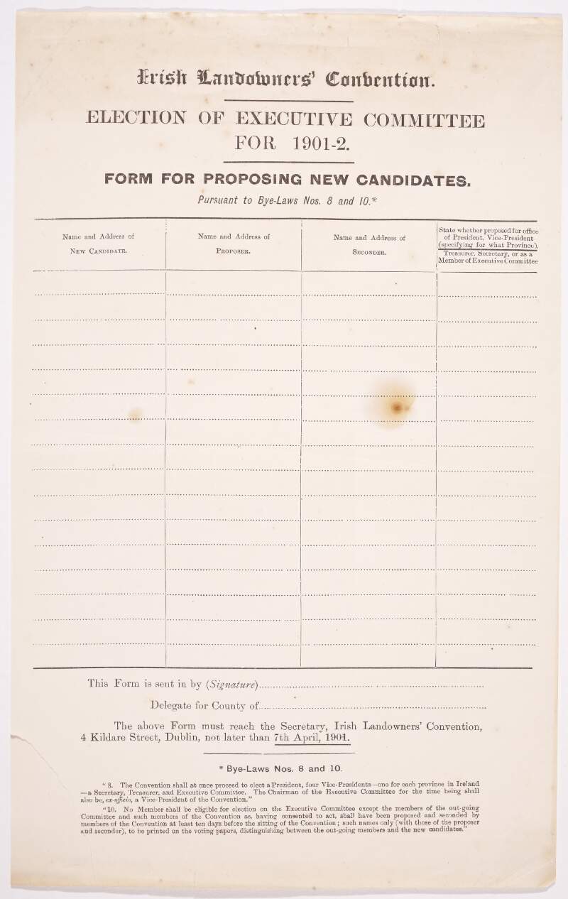 Election of executive committee for 1901-2 : form for proposing new candidates /