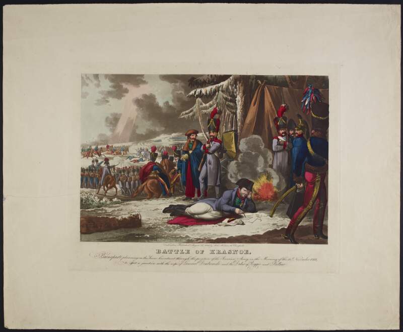 Battle of Krasnoe [Krasnoi or Krasny]: Buonaparte planning on the snow his retreat through the position of the Russian army on the morning of the 16th November 1812, to effect a junction with the corps of General Dombrowski and the Dukes of Reggio and Belluno