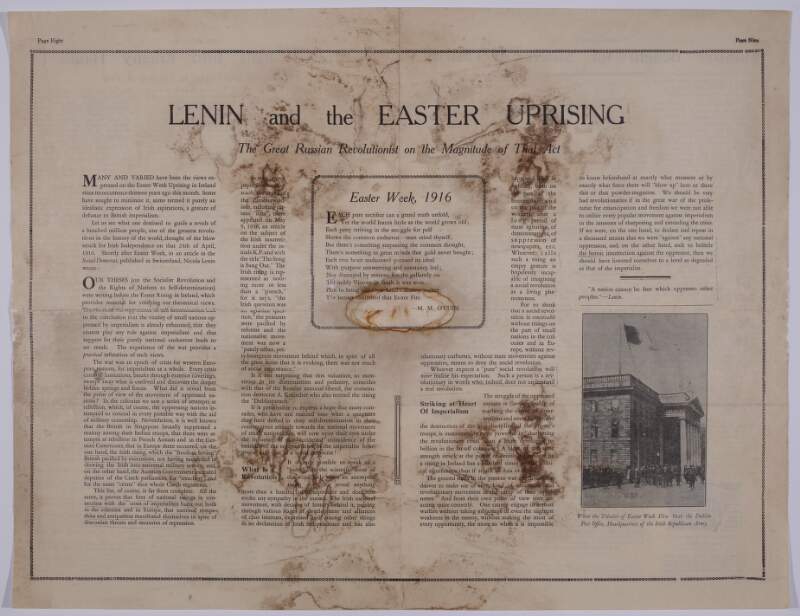 Lenin and the easter uprising [Easter 1916]: the great Russian revolutionist on the magnitude of that act
