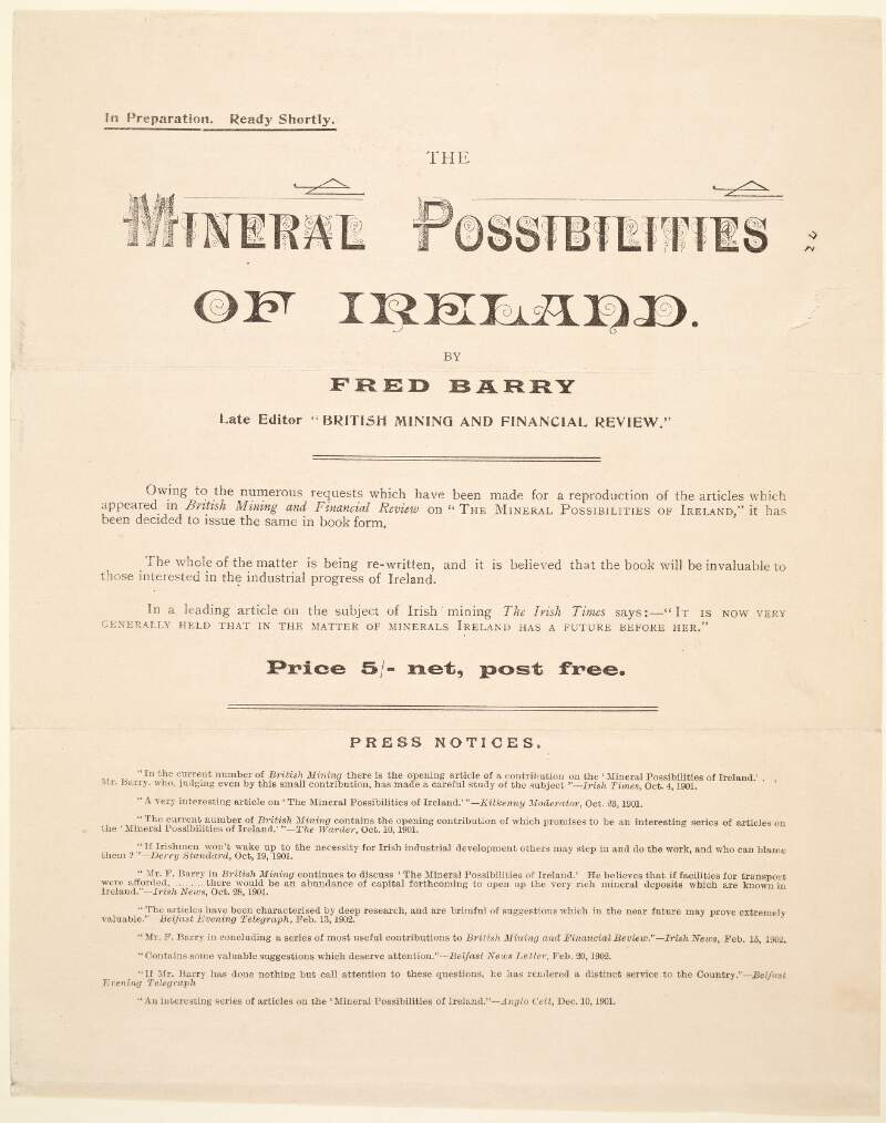 The mineral possibilities of Ireland /