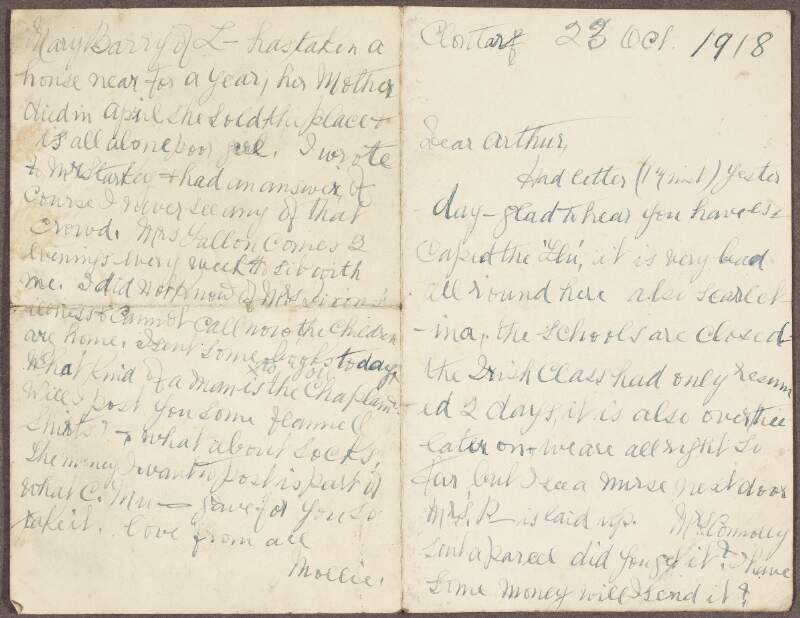 Letter to Arthur Griffith, in Gloucester Prison, from his wife Maud,