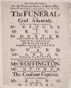 At the Theatre-Royal in Smock-Alley : this present Friday, being the 15th of February, 1754, will be presented, a comedy, called The Funeral or Grief A-la-mode : the part of Lord Hardy to be performed by Mr. Digges...and the part of Lady Brumpton to be performed by Mrs. Woffington : at the end of the fourth act, and after the play, singing by Mrs. Storer...