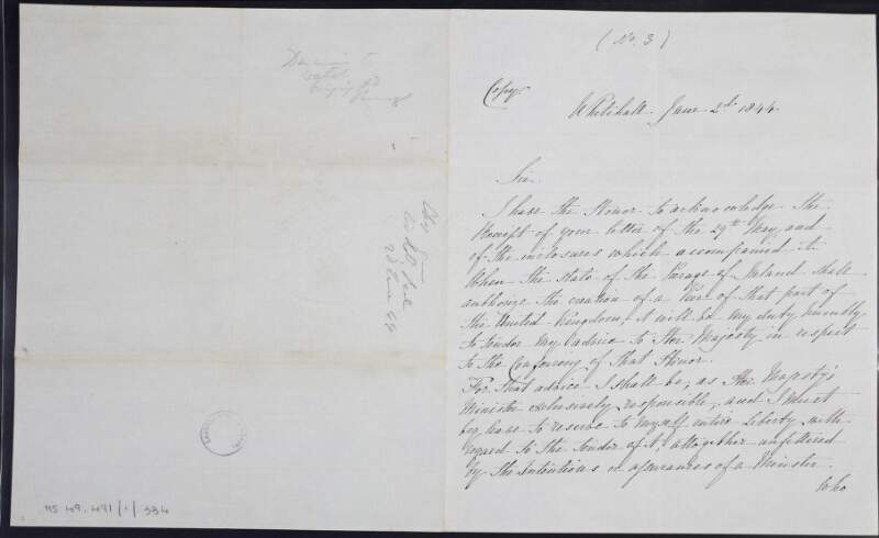 Copy letter from Robert Peel to John Conroy, stating that Lord Melbourne's letter of 1837, which refers to the Dignity of an Irish Peerage, is an engagement that does not impose any obligation upon him,