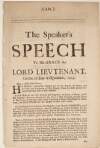 The Speaker's [William Conollys'] speech to His Grace the Lord Lieutenant on the 2d day of November, 1719.