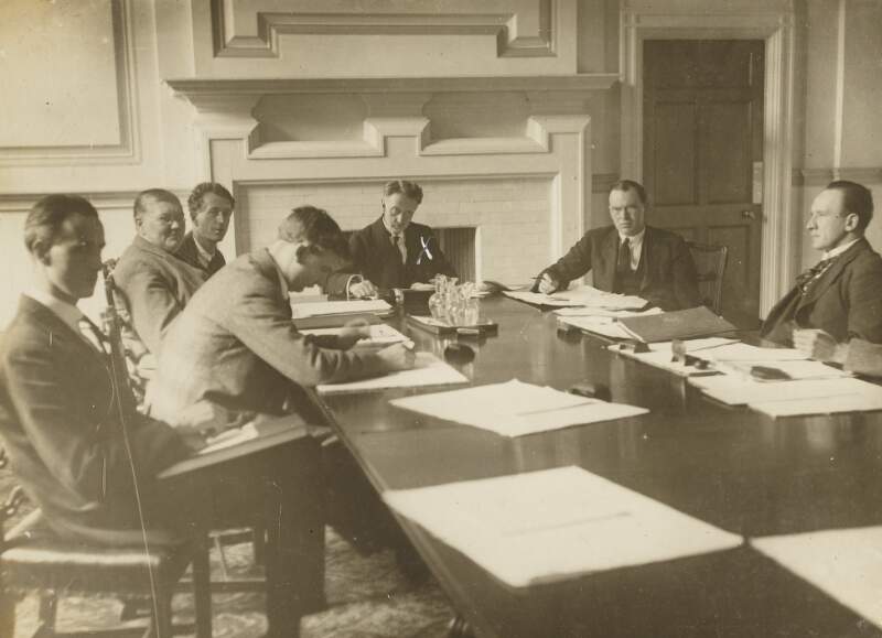 First meeting of the Irish cabinet ministers. President Cosgrave at his post