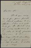 Letter from Edward Nangle to unknown recipient, thanking the recipient for his assistance and stating that he has come to town to purchase Indian grain,