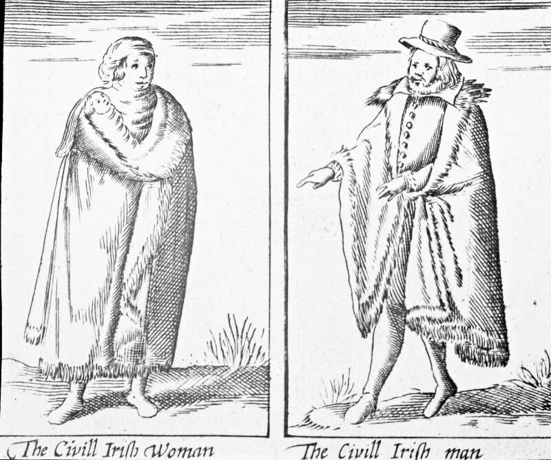 Medieval illustration: The civill Irish woman; the civill Irish man.