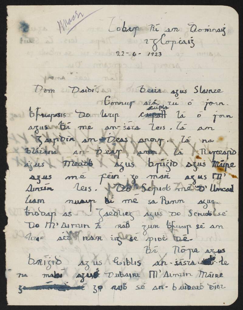 Letter to Fred Cronin, Hare Park Camp, Co. Kildare, from his daughters Una and Brigid Cronin,