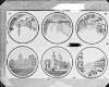 Six circular views of Belfast on single plate : (1) Castle Junction (2) Donegal Place (3) Albert Memorial & High Street (4) Queen's College (5) City Hall (6) Royal Avenue, Belfast, Co. Antrim