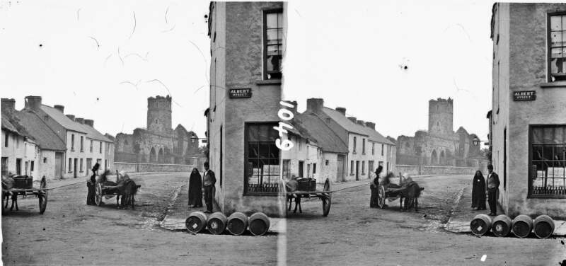 Albert Stree and Abbey Street corner, showing Sligo Abbey in the background and people in the foreground, Sligo, Co. Sligo
