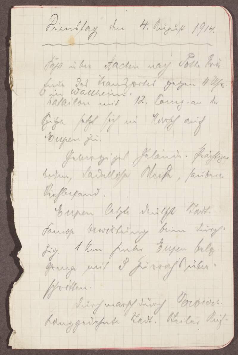 Extract from diary in German possibly by Walther Reinhardt, about his time on the Western Front, with English translation,