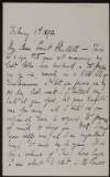 Letter from Katharine Tynan to George Noble Plunkett, Count Plunkett, asking for his help with a volume of 'Irish Love Songs' she is about to edit, with a separate list of poems and poets by Plunkett,