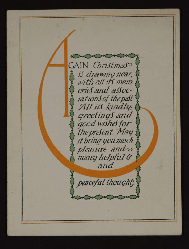 Christmas card from David Sears [to John "Jack" Plunkett?],