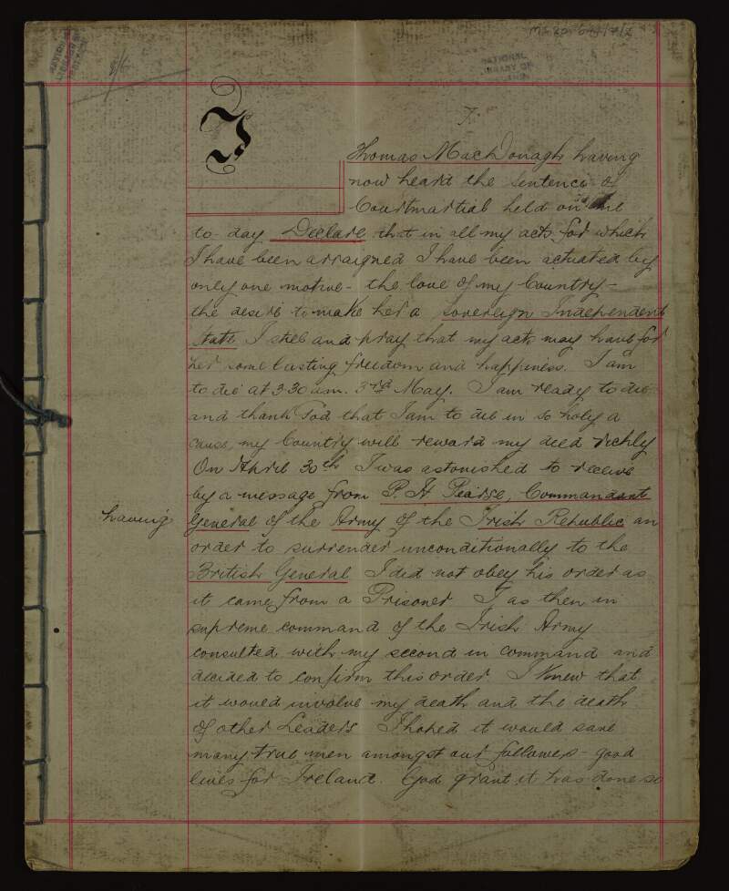 Copy of will of Thomas MacDonagh,