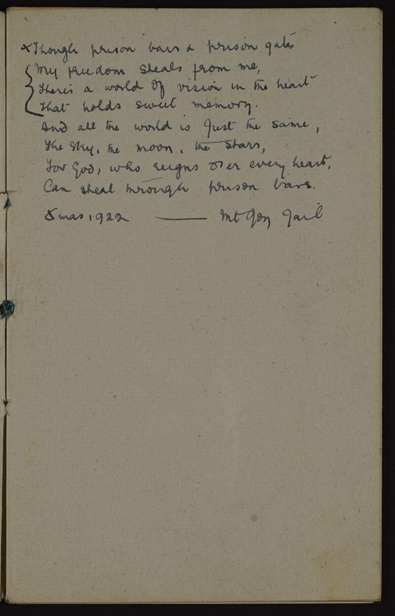 Small bound book of poems, written and transcribed by Lily O'Brennan during her internment in Mountjoy and Kilmainham Jails,